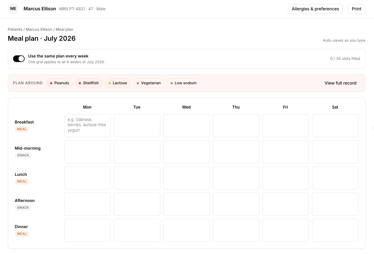 Palato meal-plan grid (preview)